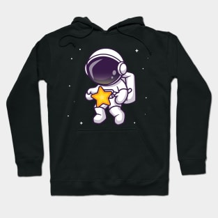 Cute Astronaut Catching Star In Space Cartoon Hoodie